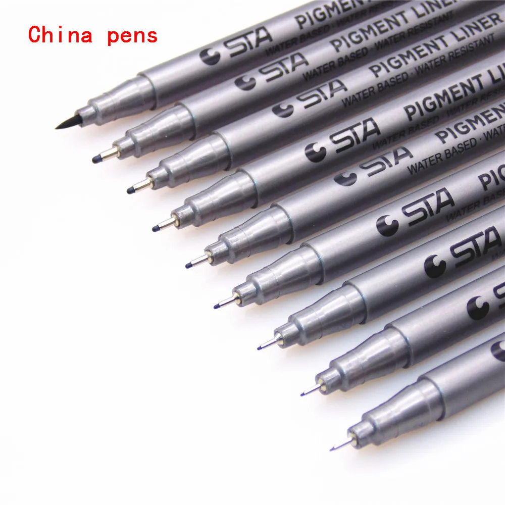 

9pcs set STA Water Based Brush Markers Different Size Pigment Liner Triangular Fineliner Pens for Art Supplies Stationery