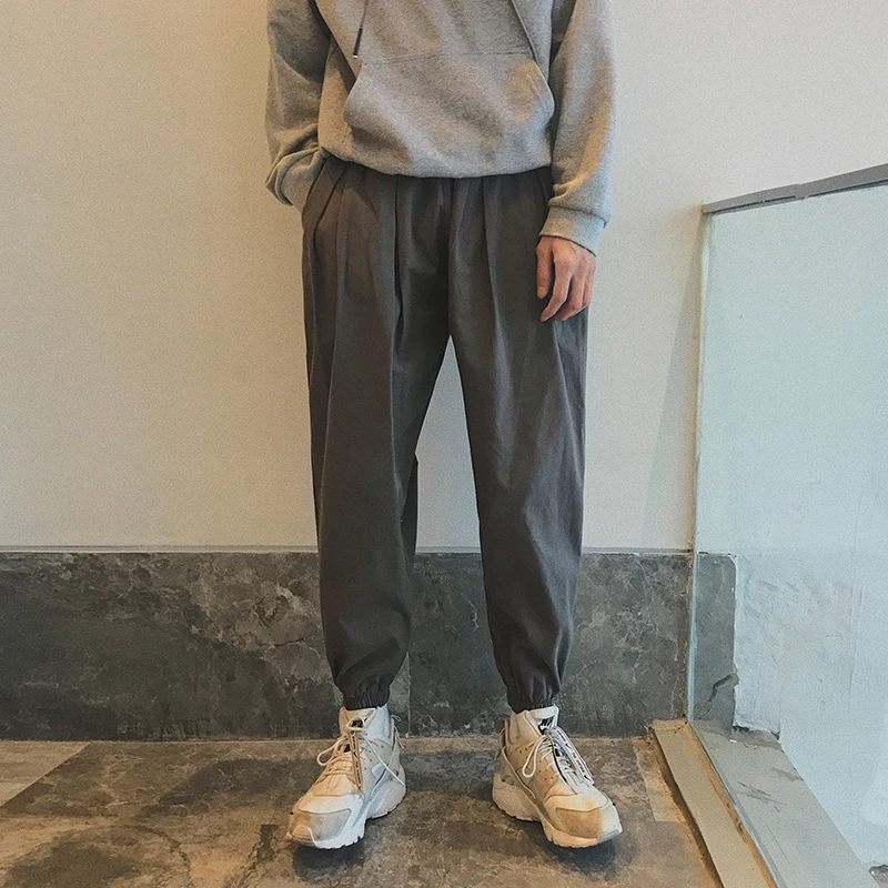 Fashion Casual Men's Cropped Trousers Autumn New M-2XL Solid Color Loose Beam Pants Black Gray Personality Youth Popular