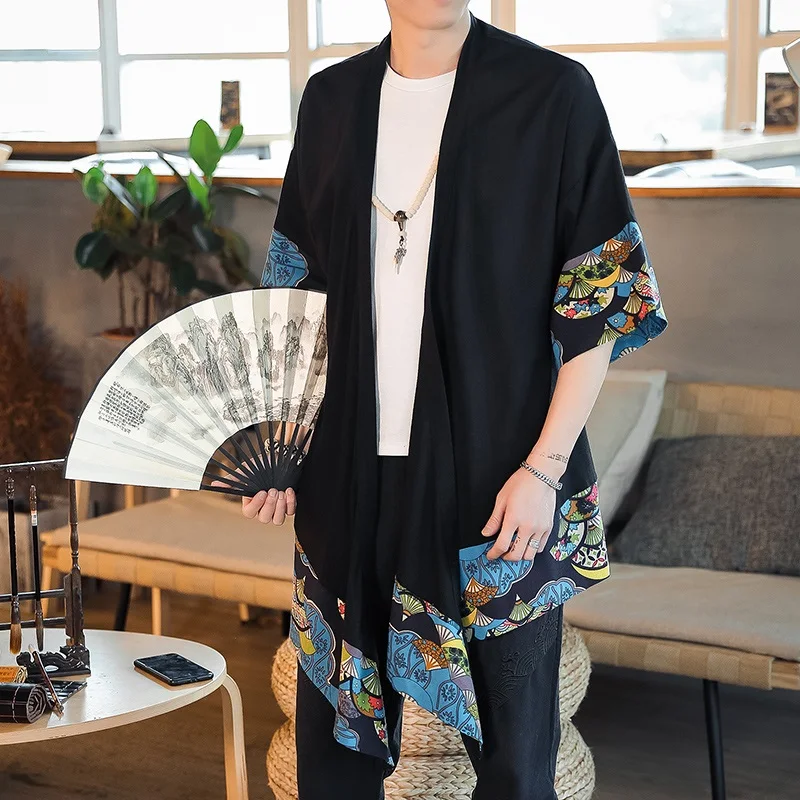 Japanese Kimonos Cardigan Men Online Chinese Store Haori Yukata Samurai Kimono Karate Japones Robe Japanese Pajamas Man KZ2032
