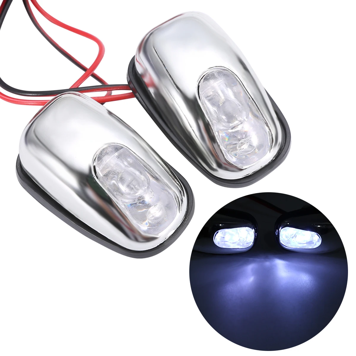 New Pair Chrome White LED Light Lamp Windshield Jet Spray Nozzle Wiper Washer Eyes for Car Decorative Lamps