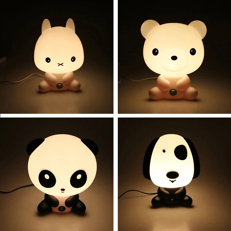 EU Plug Baby Bedroom Lamps Night Light Cartoon Pets Rabbit  Panda PVC Plastic 