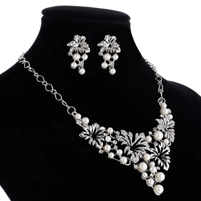 Модный золотой серебряный ювелирный набор, массивное ожерелье, серьги, имитация жемчуга, набор украшений для женщин, цветок, свадебные ювелирные наборы