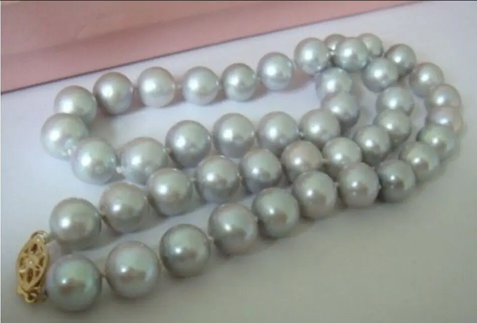 

AAA+ 11-12MM ROUND SOUTH SEA GRAY PEARL NECKLACE 14K YELLOW GOLDEN CLASP