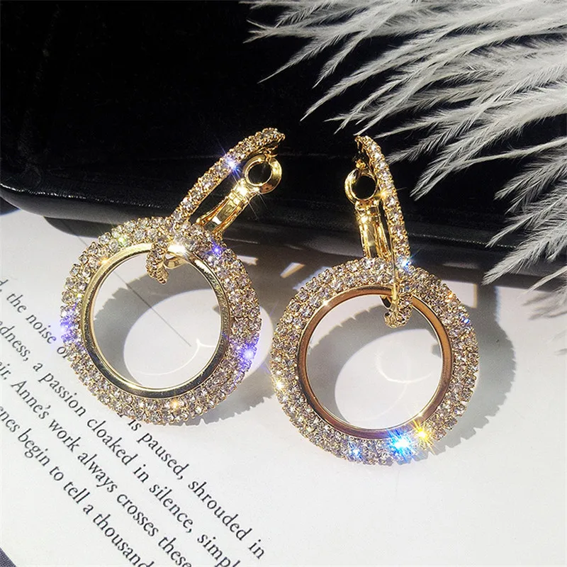

Fashion Rhinestone Round Geometric Drop Earrings For Women Jewelry Silver Gold Rose Color Handmade Statement Earrings
