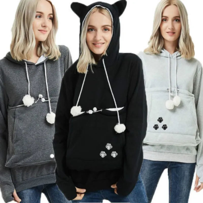 Толстовки с капюшоном для всей семьи изображением собак и кошек женские пуловеры