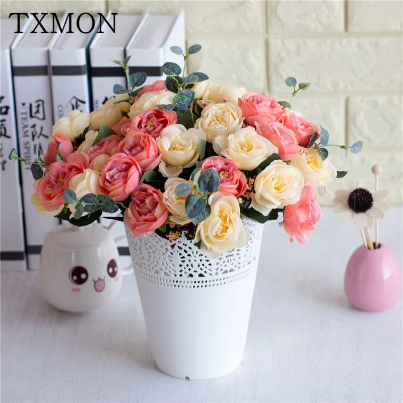 

Beautiful Artificial silk flower European 10 heads Camellia love tea bud Rose flower decoration home holiday study room supplies