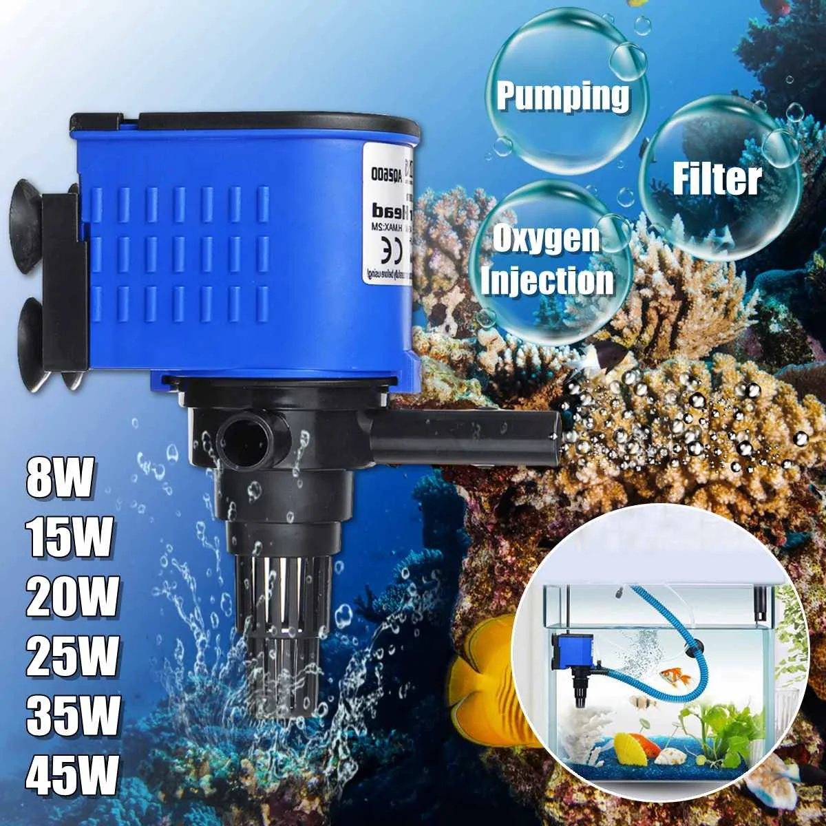 Comprar Bomba de filtro de acuario interna 3 en 1 bomba de agua de circulación de agua pulverización tanque de peces bomba de filtro purificador sumergible 8 15 20 25 35