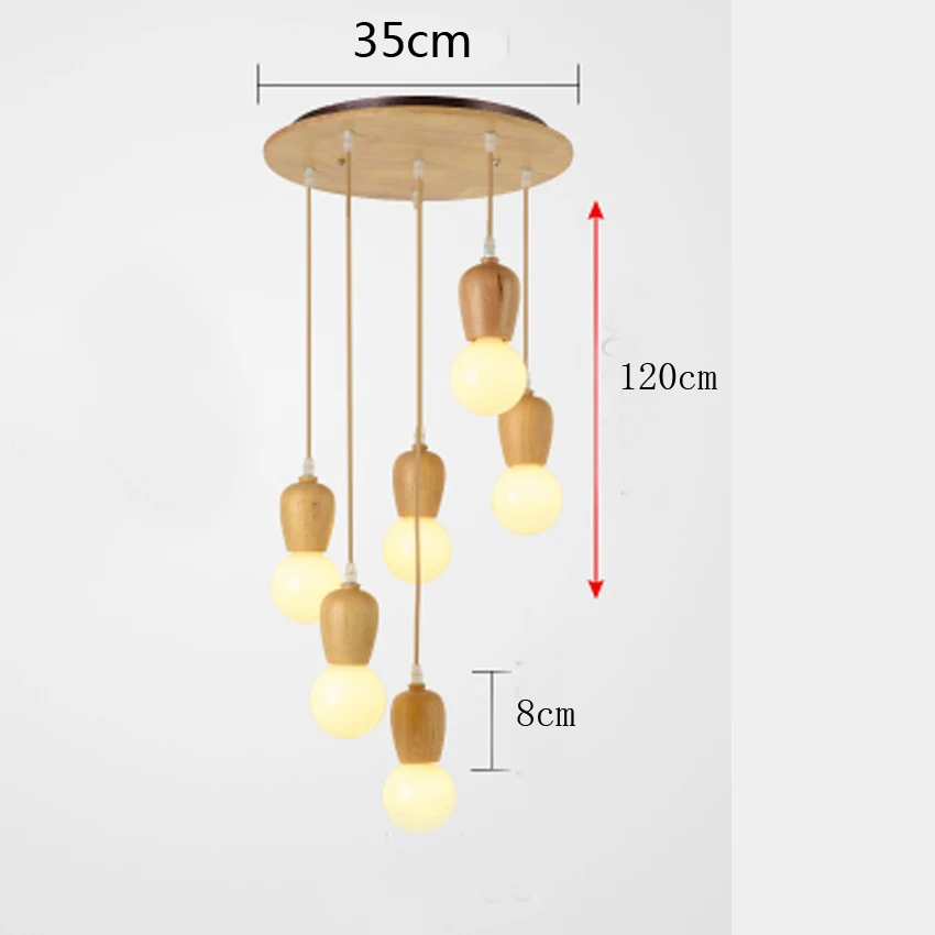Винтажный Лофт деревянный подвесной светильник ing 1-6 головок Деревянный Китайский Японский стиль подвесной светильник столовая гостиная Ресторан кухонный светильник - Цвет корпуса: 6 heads round base
