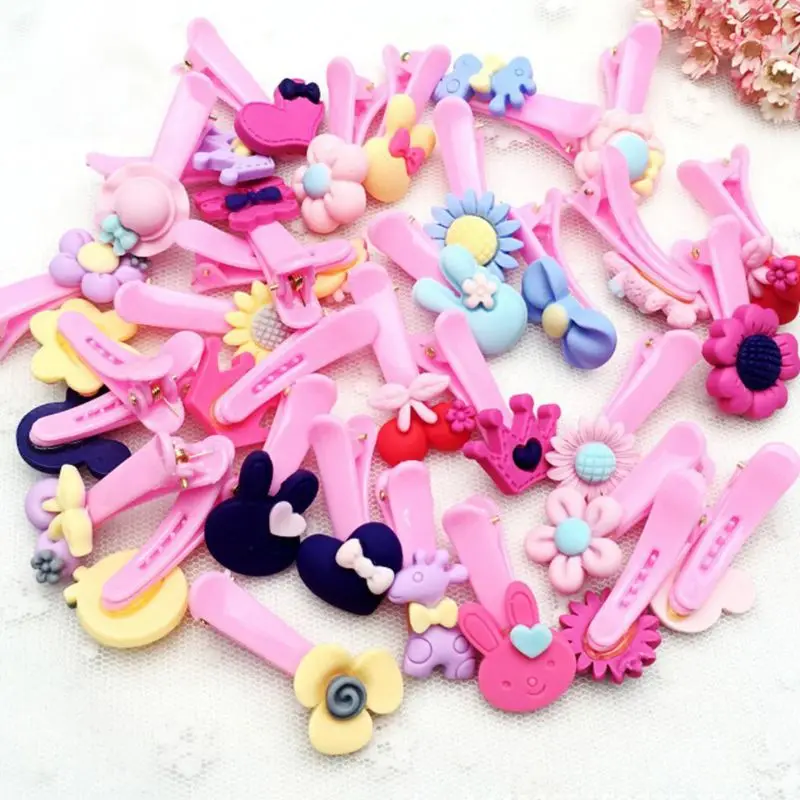 Baby Girls Polished Plastic Hair Clip Cute Cartoon Animal Floral Elastic Rubber Band Ponytail Holder Party Hairpin Barrette