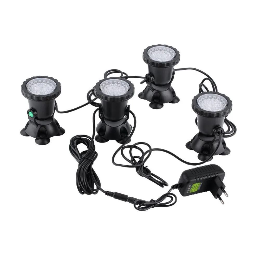 

ICOCO 4pcs Waterproof Sealed Underwater Submersible Aquarium Pond Garden Fountain Fish Tank Pool Pond 36LED Spot Light