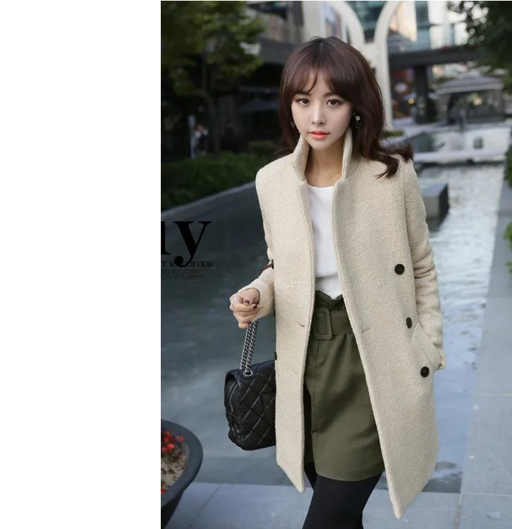 Зимнее шерстяное пальто женское новое модное корейское бежевое двубортное пальто тонкий толстый жакет с длинными рукавами большой размер XXL G380