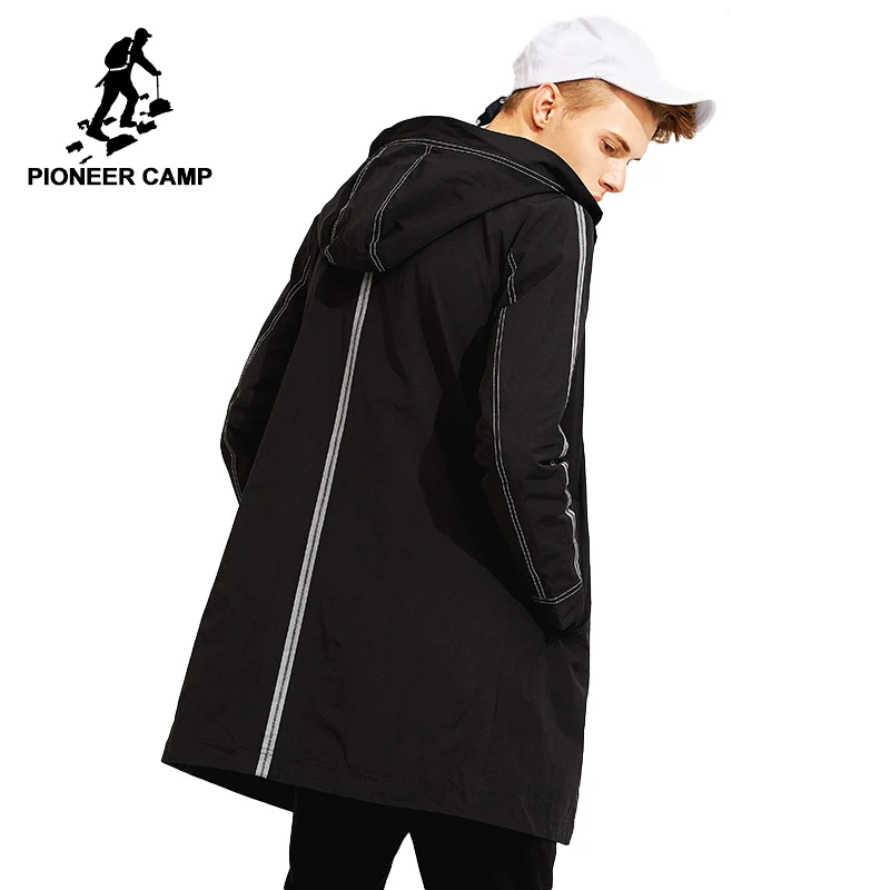 

Pioneer camp mens overcoat brand clothing casual new style long trench coat men hooded fashion trench male AFY803117