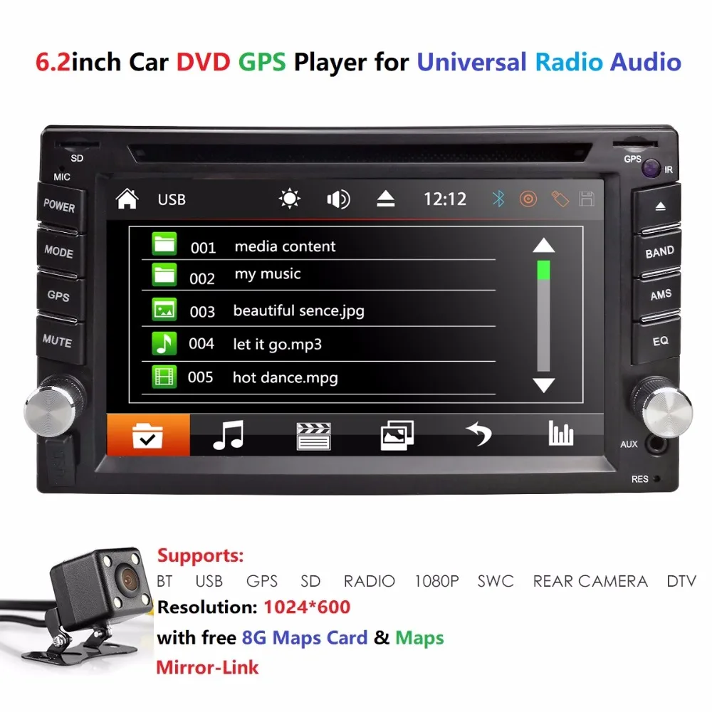 

6.2INCH 1080P 1024*600 Car Radio gps player DVD autoaudio radio Touch screen Bluetooth 2 din car stereo Rear camera SWC DAB DVBT