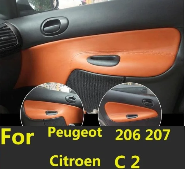 

4PCS/SET Microfiber Front / Rear Door Panels Armrest Leather Cover Protective Trim For Peugeot 206 207 /Citroen C2