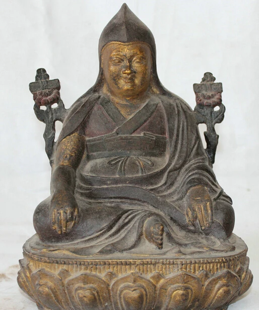 

JP S0524 Old Antique Chinese temple Buddhism Bronze Je Tsongkhapa Teacher Buddha Statue (B0328)