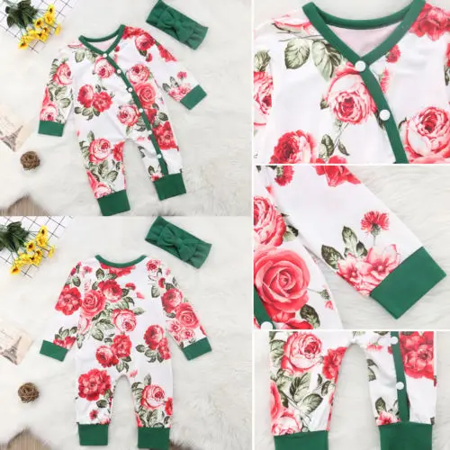 Одежда для маленьких девочек, боди с цветочным принтом на пуговицах для младенцев, комбинезон с длинными рукавами, боди, комплекты одежды