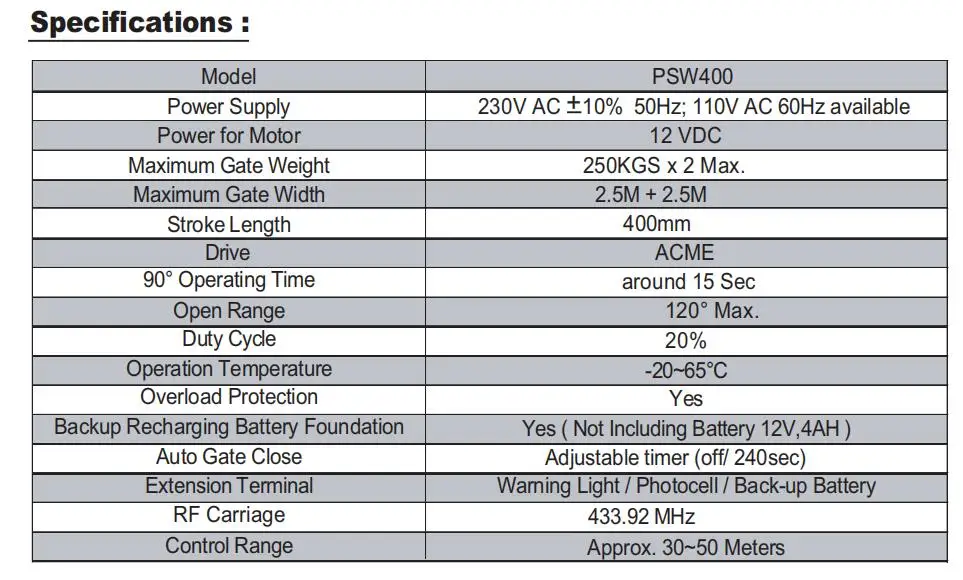 MOTORISATION A PISTON AUTOMATISME DE PORTAIL A BATTANTS+ 2 TELECOMMANDES 6 метров 400 кг