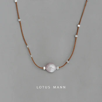 

Lotus Mann mini choker labradorite collar adjustable light pink pearl tricolor necklace