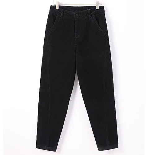 Том Хаген весенние женские широкие брюки, женские свободные повседневные штаны большого размера с высокой талией, вельветовые штаны-шаровары для женщин - Цвет: Black