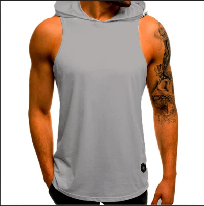 M-3XL топ с капюшоном для мужчин летняя свободная спортивная одежда плюс размер без рукавов Бодибилдинг Мышцы спортивная сумка Топы рубашка Спорт XXXL - Цвет: Серый
