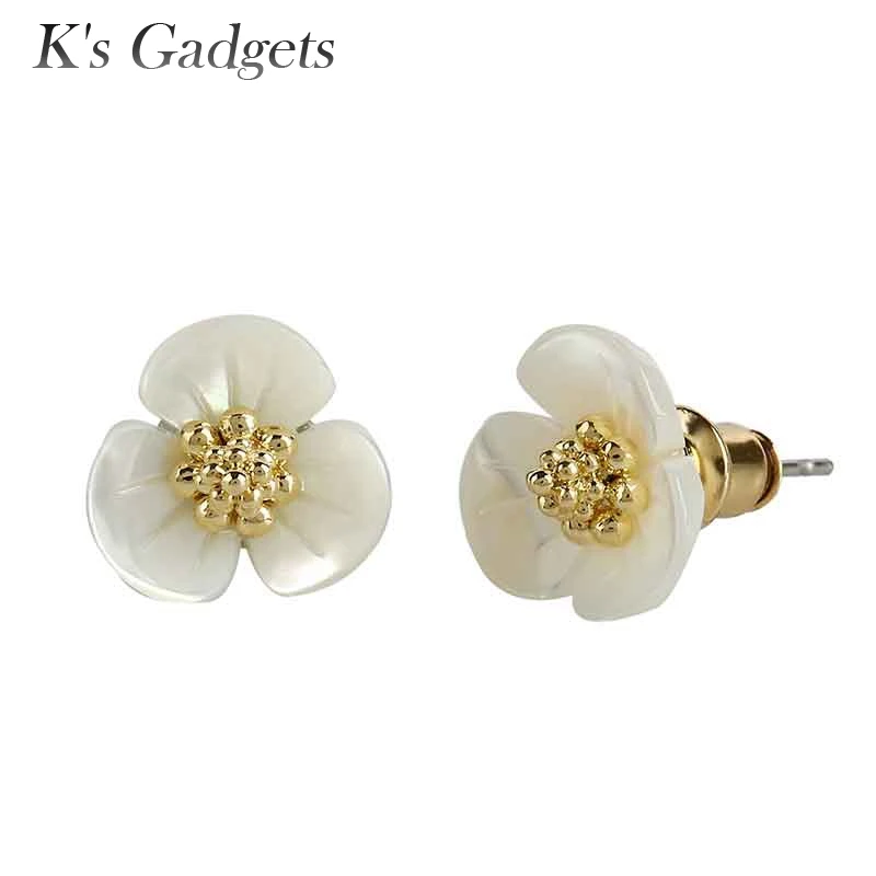 

K's Gadgets White Natural Shell Small Flowers Stud Earrings Fashion Gold /Silver Color Jewelry Wedding Engagement Women Earring