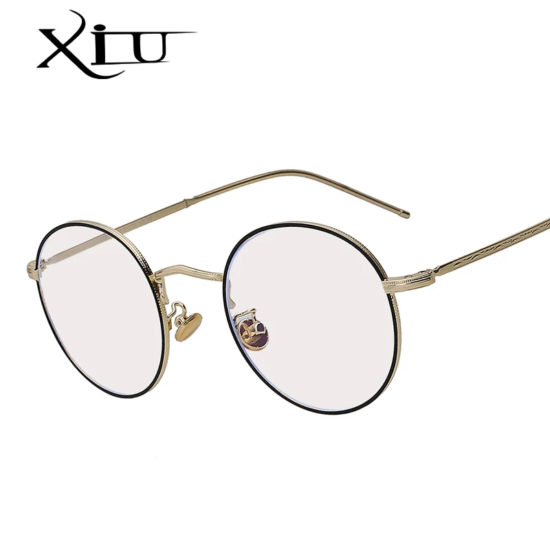 

XIU 2018 New Brand Design Plain Glasses Alloy Frame Women Glass Classic Round Clear Lens Spectacles Elegant Vintage Eyewear
