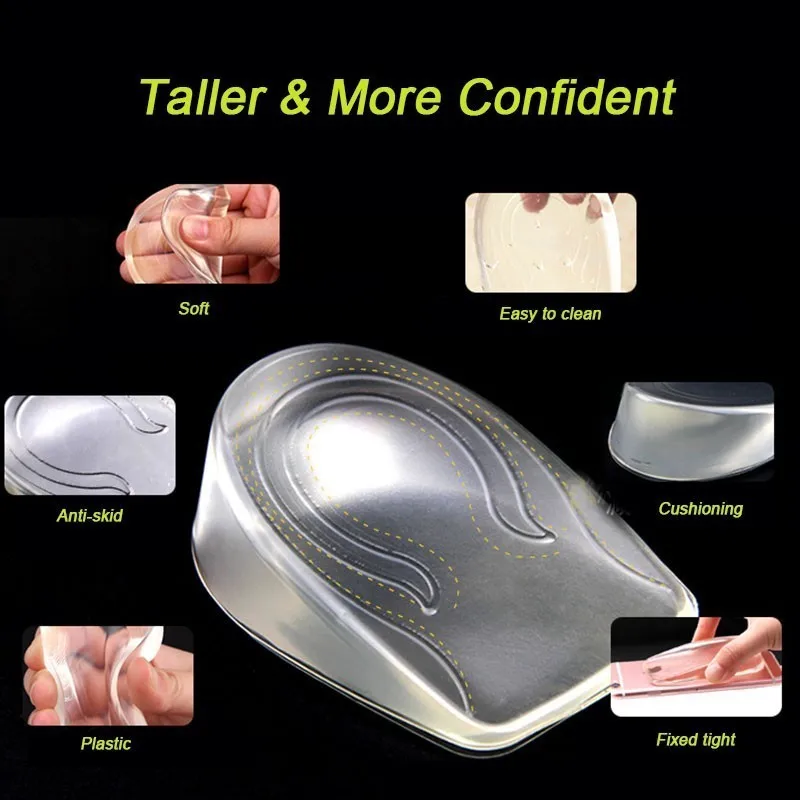 

Height Increase Insole Soft Gel Heel Cup Foot InsertsPain Relief Support Shoe Taller Cushion Protetor Medical Silicone T0512SHD