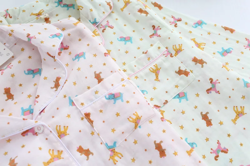 Осенняя хлопковая двойная газовая Пижама для женщин, длинные рукава, брюки, пижама с цветочным принтом, пижамы размера плюс, домашний пижамный комплект
