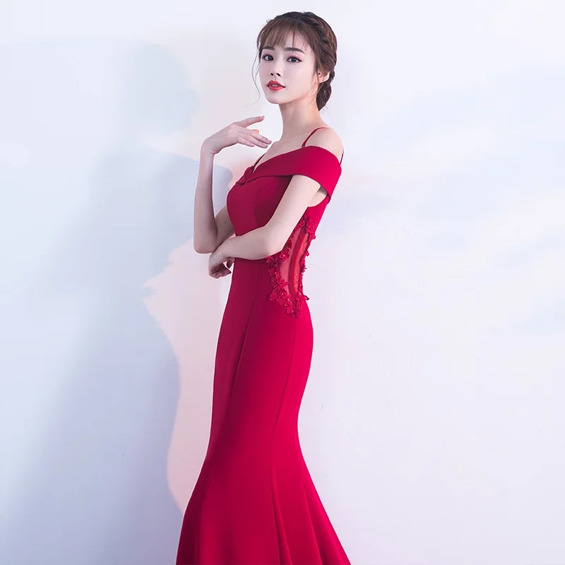 Красное свадебное платье, сексуальное платье русалки, женское платье Fiesta Vestido Soiree Femme, Длинные свадебные платья TS1686