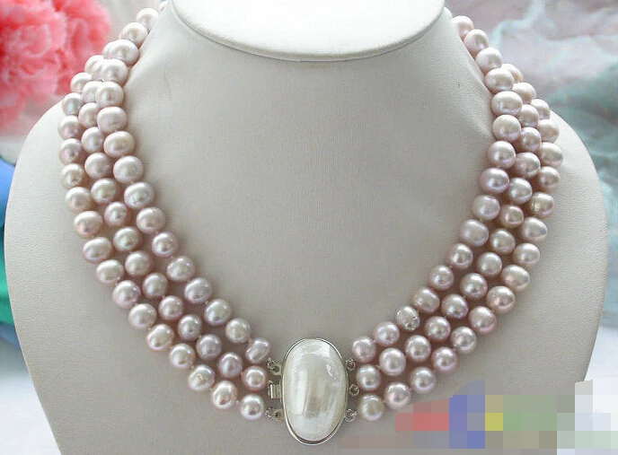 

FREE SHIPPING>>>@@ > 0875 3row lavender round freshwater pearl necklace mabe