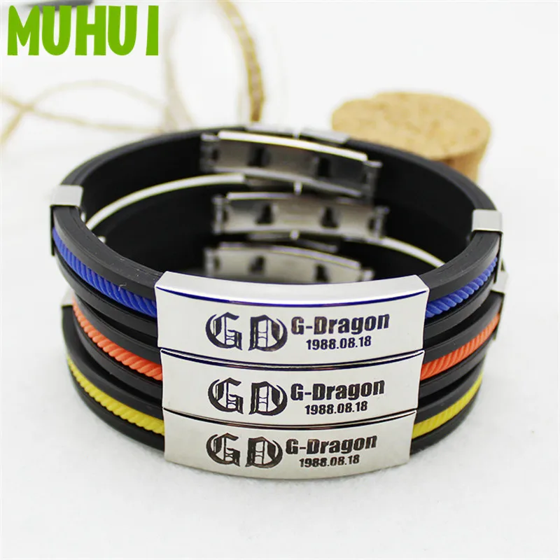 

KPOP G-Dragon GD Bracelets For Women Titanium Steel Silicone Color Men Jewelry Pulsera B343