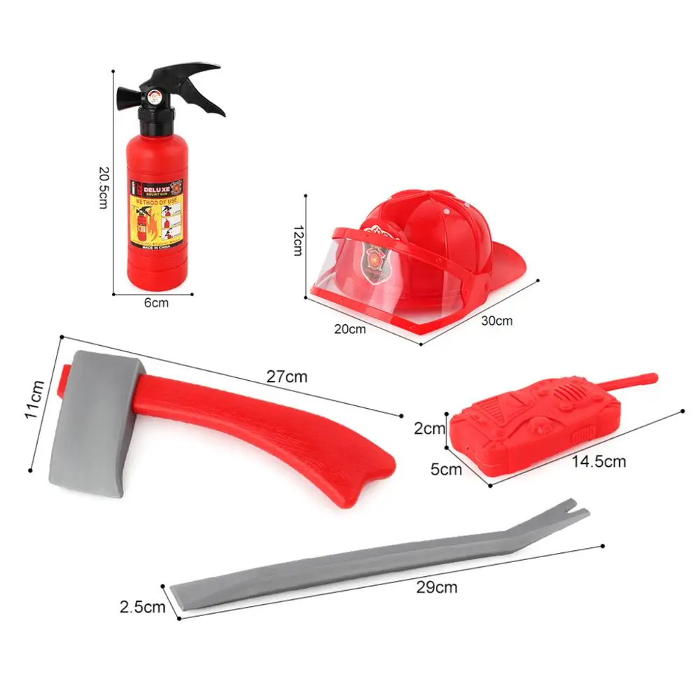 5pcs Children Firefighter Fireman Cosplay Toys Kit Helmet Fire Extinguisher Intercom Axe Wrench Best Gifts For Kids