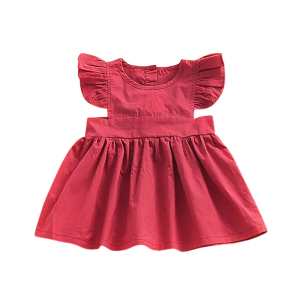 New 2018 summer girl dress Toddler Baby Girls Solid Ruched Dress Ruffles Sleeve Princess Outfits Clothes dropshipping | Детская одежда