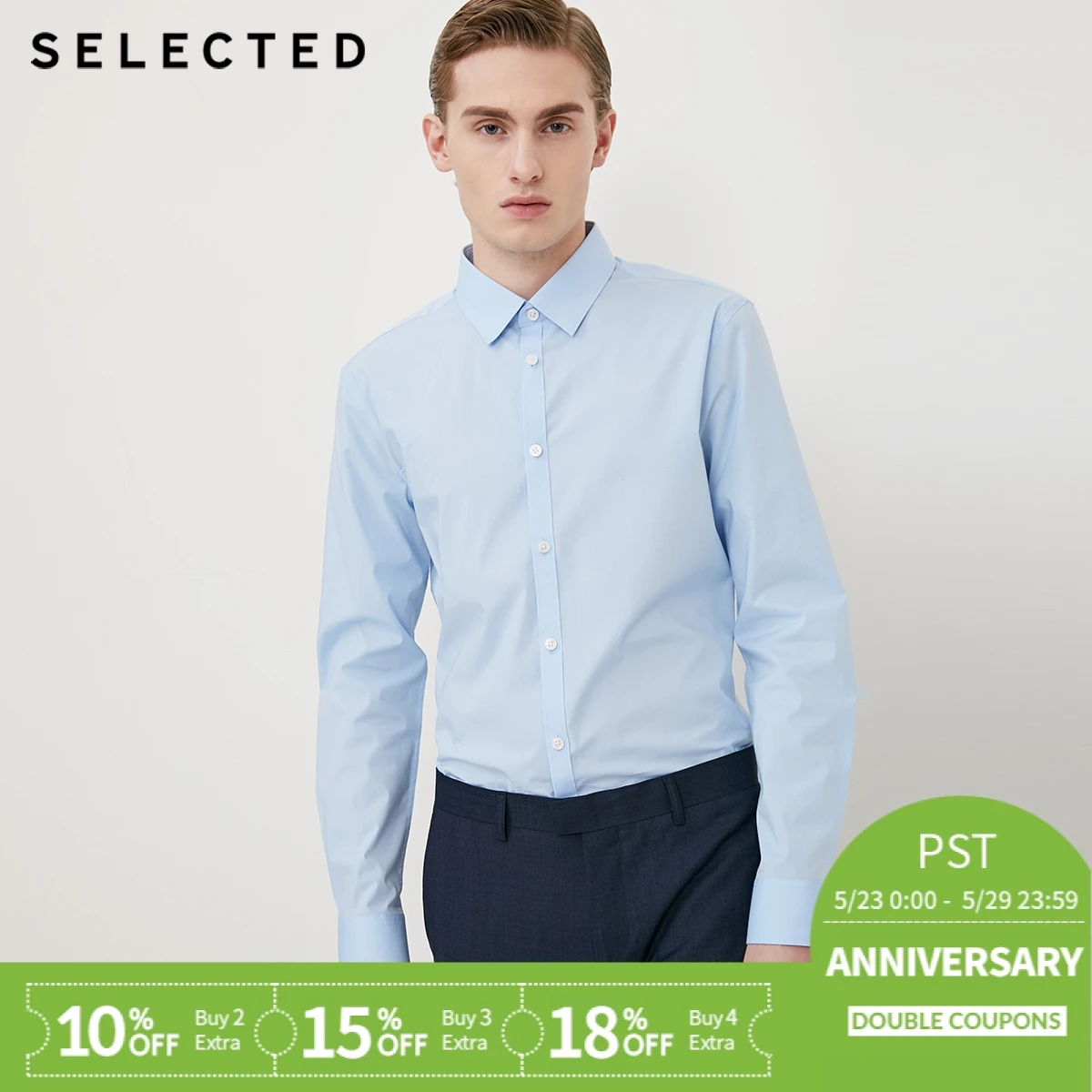 

SELECTED Cotton-blend pure business leisure long-sleeved shirt T|418105533