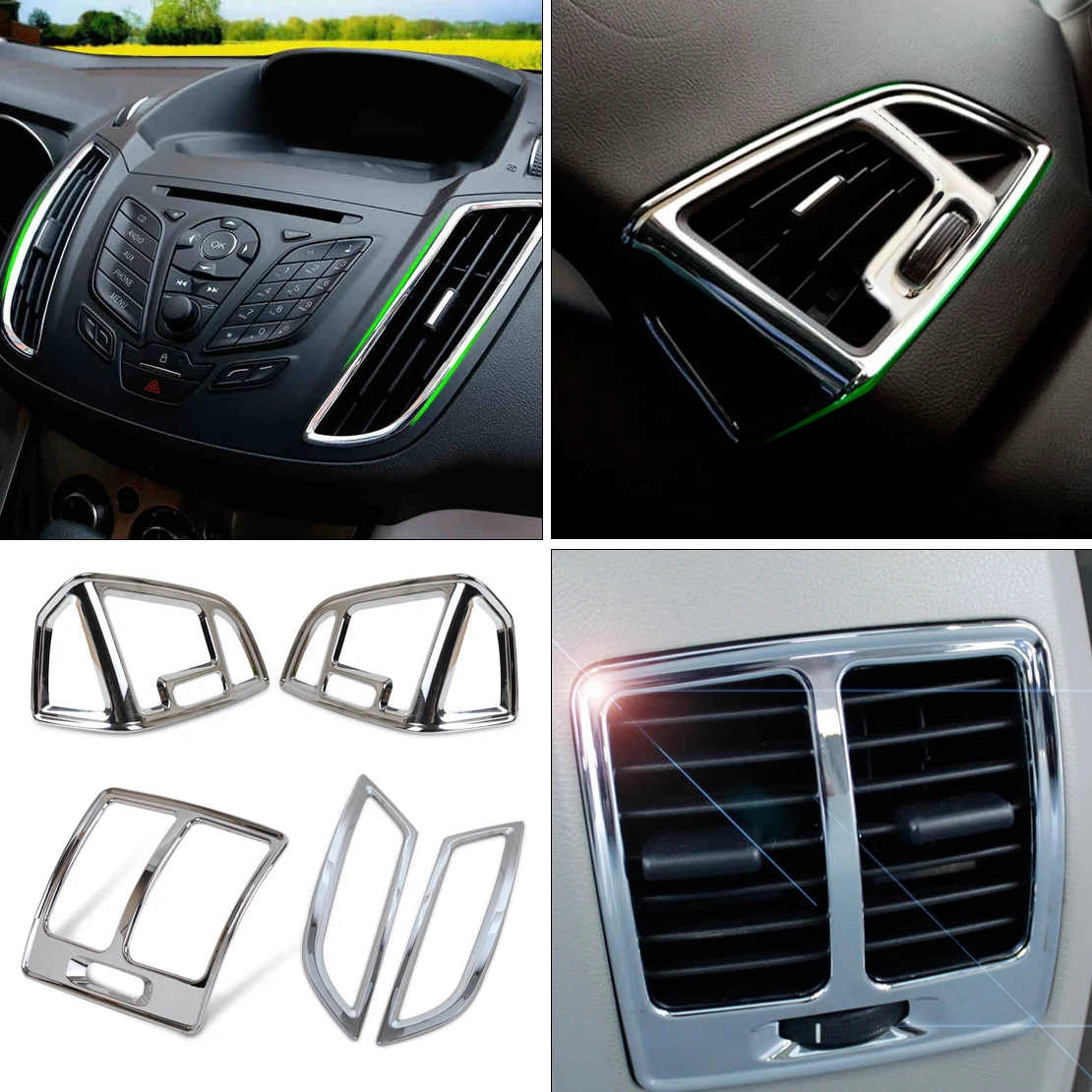 Car Styling Refit Acc 5pcs Interior Air Condition Vent Outlet Cover Trim Garnish Kit for Ford KUGA ESCAPE 2013 2014 2015