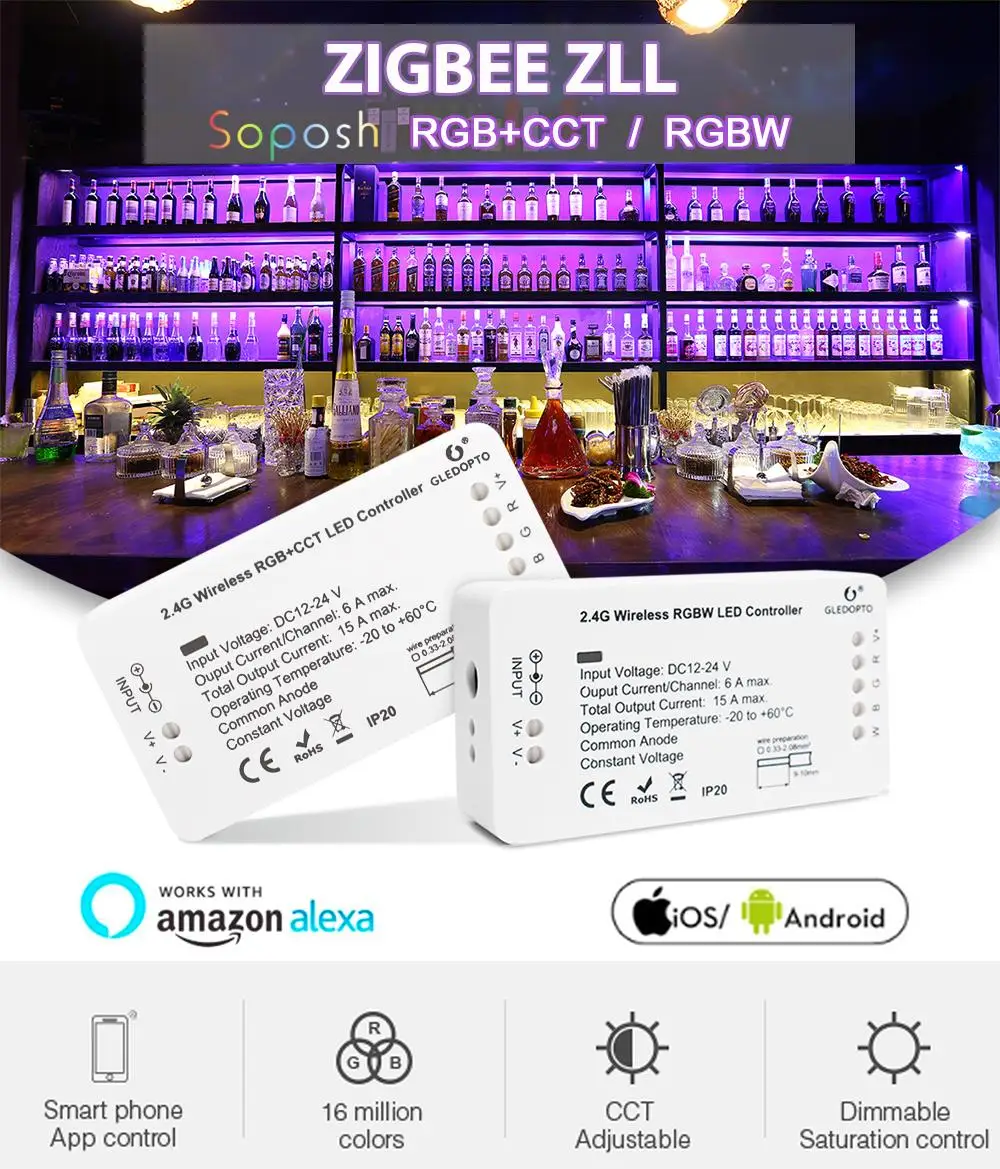 Zigbee Zll link smart полосы света rgb/контроллер rgbw DC12V/24 V zigbee rgb приложение управления совместим с светодиодный эхо g светодиодный opto СВЕТОДИОДНЫЙ rgb