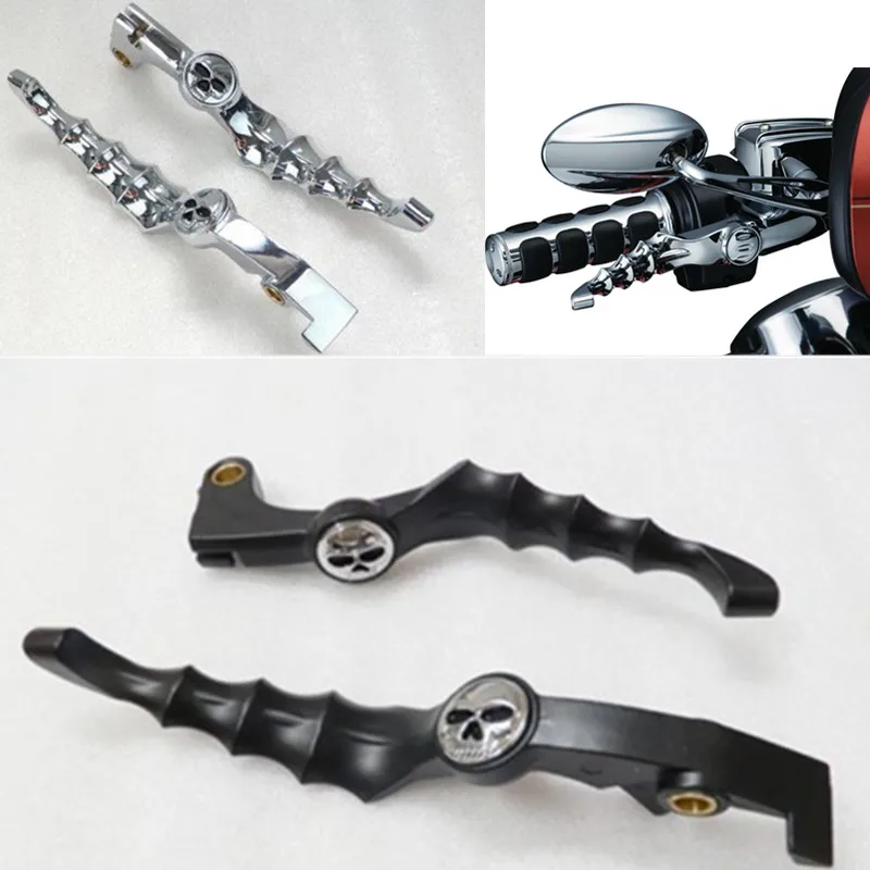 

2Pcs Aluminum Alloy Motorcycle Skull Skeleton Zombie Brake Clutch Lever For Honda Shadow VTX VT 600 750 1991-2011 Black/Chrome