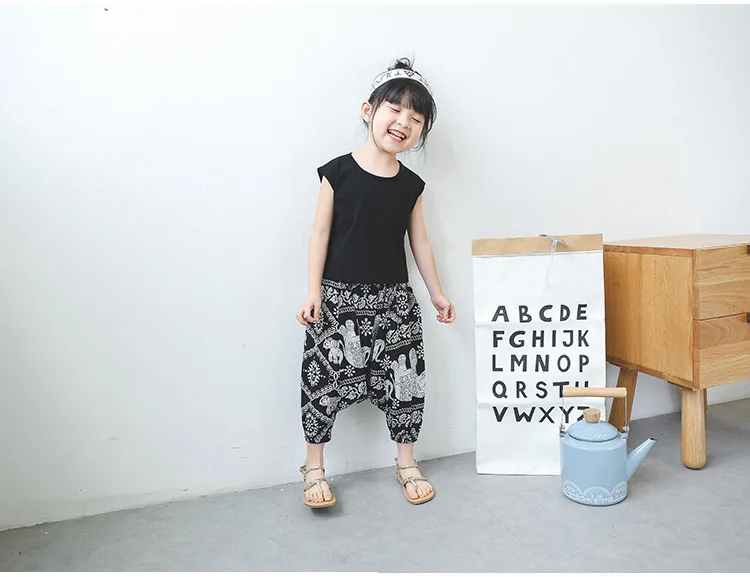 2018 Summer 2-10 Years Old Kids Little Yong Girl Cartoon Print T Shirt+Loose Short Harem Pants 2 Piece Sports Outfits Suit Sets (7)