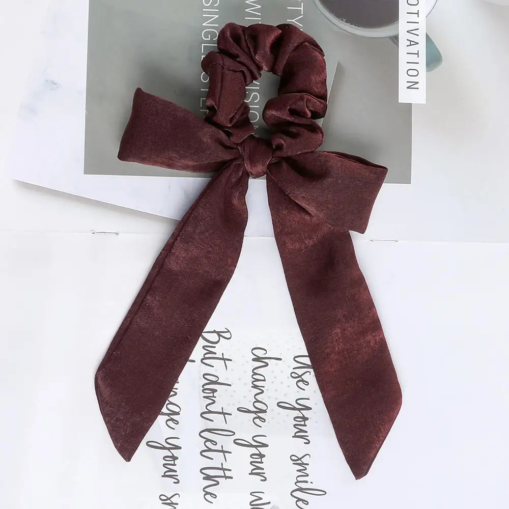 wine red AWAYT лук стримеры волос кольцо мода ленты девушка волосы трикотажные резинки для волос хвостик галстук Твердые головные уборы аксессуары для волос - Цвет: wine red