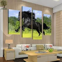 4 panel Large HD Decorative Art Print Oil Style Painting On Canvas For Living Room Horse Wall Paintings Pictures No Frame HW-009