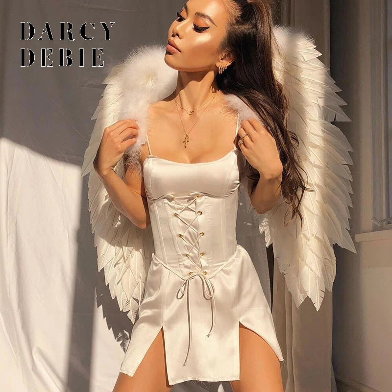 

Darcydebie Spaghetti Strap Sexy 2019 Summer Dress Satin Lace Up Bodycon Midi Dress Skinny Elegant Beach Party Dresses Vestidos
