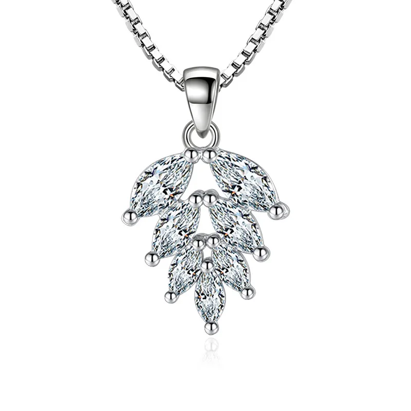 

100% 925 sterling silver fashion shiny crystal Ice leaves ladies`pendant necklaces women short box chains jewelry drop shipping