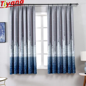 

Tiyana Dark Blue/Coffee/Yellow Castle Curtains for Living Room Child's Cartoon Castle Blackout Curains for Kid's Room PC009#30