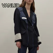 Осенняя Новая повседневная Свободная Женская куртка с v-образным вырезом и длинными рукавами