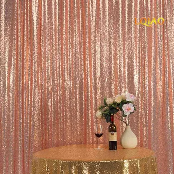 

Perfectly 10FTx10FT Glitter Rose Gold Sequin Fabric Background Photo booth Backdrop Wedding Curtain For Christmas/Wedding Decor