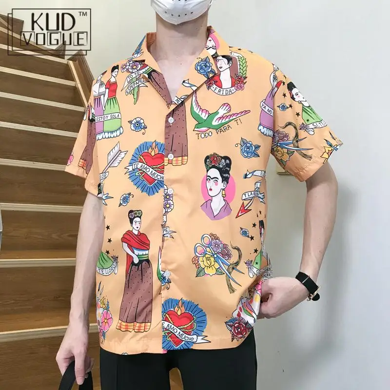 Гавайская Женская и мужская блузка с японским принтом рубашка коротким рукавом