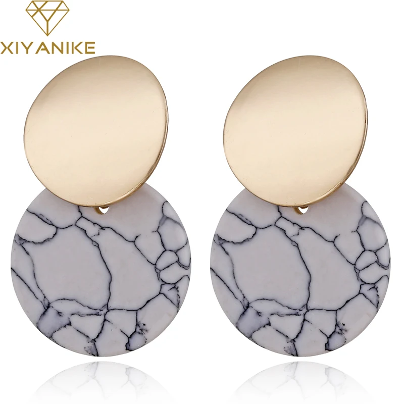 

XIYANIKE 2019 Fashion Earrings For Women Round Stone Drop Earrings Metal Charming Bohemian boucles d'oreilles pour les femmes