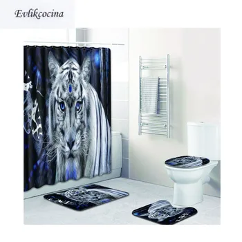 

Free Shipping 4pcs Fierce Tiger Banyo Paspas Bathroom Carpet Toilet Bath Mat Set Non Slip Tapis Salle De Bain Alfombra Bano
