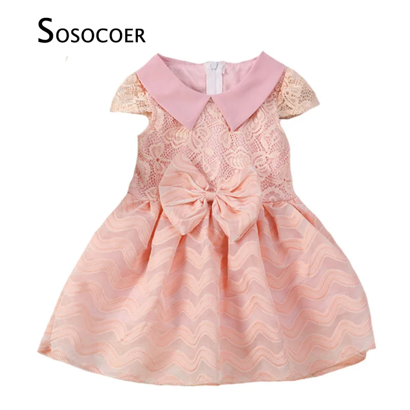 

SOSOCOER Girl Princess Dress Summer Lace Big Bow Kids Girls Dresses Fashion Brand Stripe Toddler Girl Party Dress For Wedding