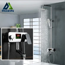 Digital Display Shower Faucet Water Powered Digital Display Shower Set Wall Mounted 8 Inch Rain Shower Head Tub Mixer Faucet